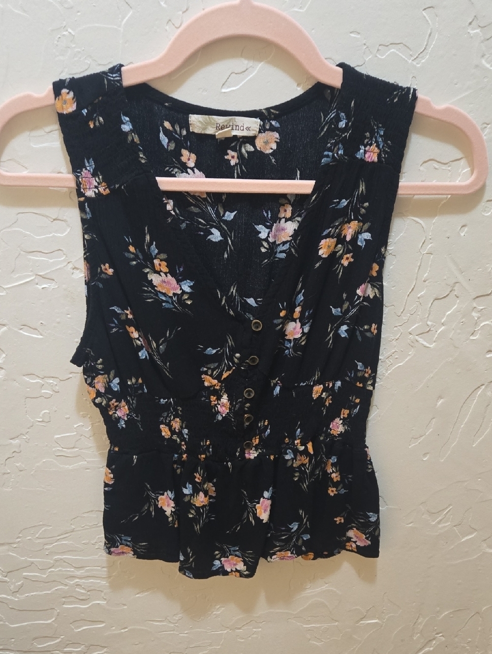 3/$10 Rewind Black Floral Button-Front Sleeveless Camisole